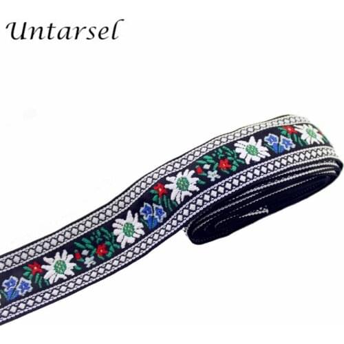 Untarsel 5cm embroidery ribbon fashion elegant printed webbing strap clothes hats sewing trim floral decoration applique