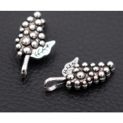 WKOUD 26*14mm Silver Color Metal Grape Cluster Fruit Food Charm Pendant Jewelry Making Jewelry Findings Craft Supplies 10pcs