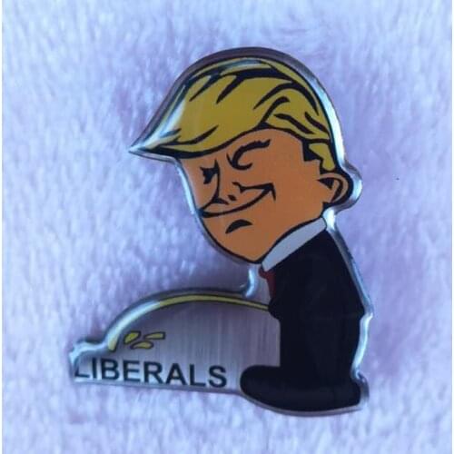 Trump pissing on Liberals pin funny Donald fans decoration