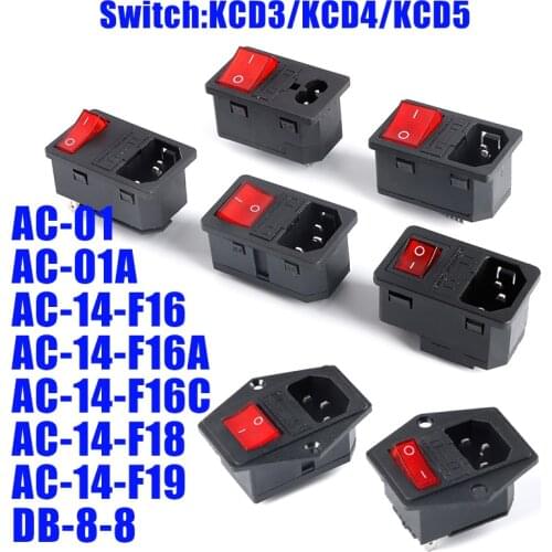 AC-01 AC-14-F16 Electrical Power Socket 250V Rocker Switch Brass 10A Inlet Plug Connector Computer Mount Outlet With Fuse
