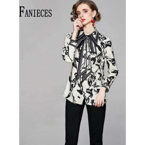 2021 New Spring Summer Fall Runway Vintage Print Tops Shirt Long Sleeve OL Blouse Women Party Casual Top Shirts chemise femme