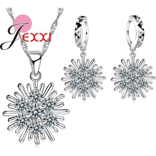 Top Quality New Girls 925 Sterling Silver Necklace Earrings Personality Design CZ Jewelry Sets Wedding Gift