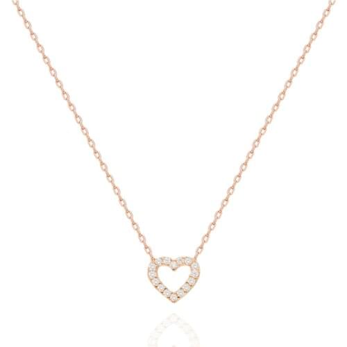 Womens Silver Heart English Pattern Zircon Rose Plated Necklace Quality 2021 Chain TNR1025