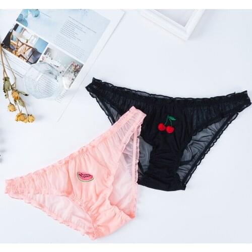 Women Sexy Lace Lingerie Temptation Low-waist Panties Female Transparent Fruit Embroidery Briefs Sweet Girls Underpants