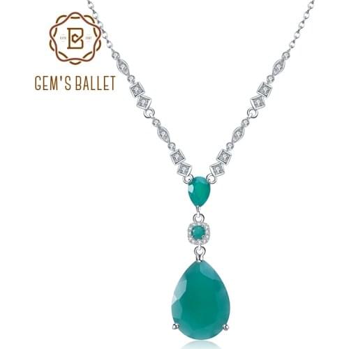 GEMS BALLET 925 Sterling Silver Vintage Jewelry Natural Green Agate Gemstone Pendant Necklace for Women Wedding Fine Jewelry