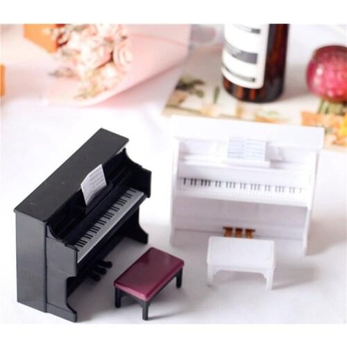 1/12 Dollhouse Miniature Wooden Piano with Stool Musical Instrument Model for Doll Accessories Home Decor Children Toy Gift