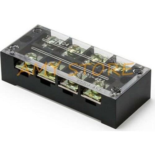 1)4 Position/Poles 8 Holes Screw Terminal Blocks Covered Barrier Strip Wire Connector 600V 45A TB-4504