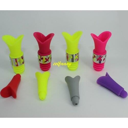 1000pcs/lot 2 in 1 kit Silicone Wine Pourer Lily flower Fresh Wine Bottle Stopper Red wine bottle plug Cork Kitchen Bar Tools