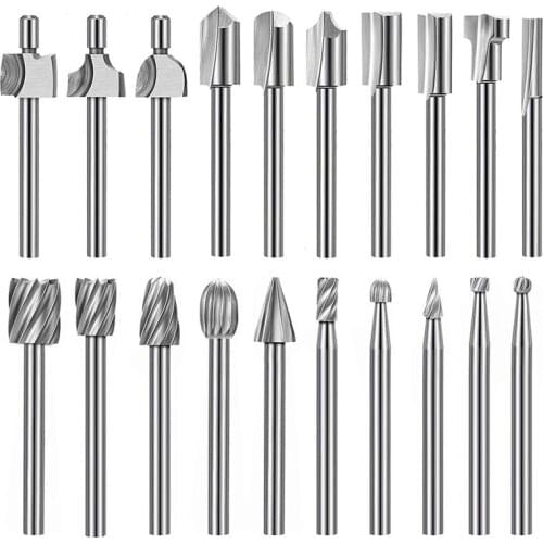 20Pc HSS Router Carbide Engraving Bits for Dremel Router Bit Set 1/8 Inch(3mm) Shank for Dremel Proxxon Rotary Tools