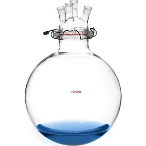 20000ml 24/29 Glass Reactor Four Neck 20L Lab Reaction Flask Vessel W/Lid And Steel Clamp