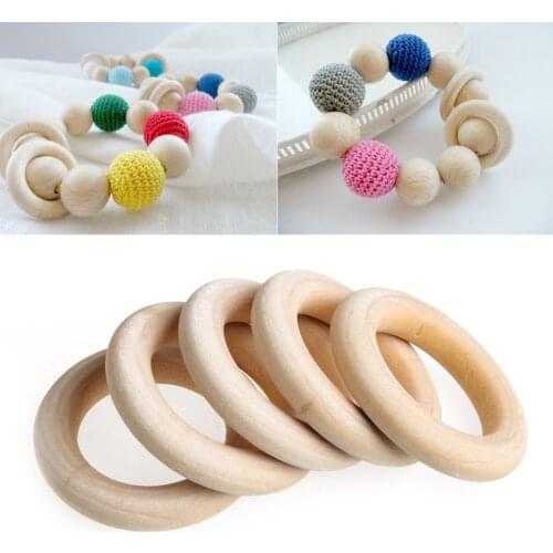 2021 New 5Pcs 25mm~125mm Beech Wooden Baby Teething Rings Wooden Baby Teethers Accessories For Baby Necklace Bracelet Making