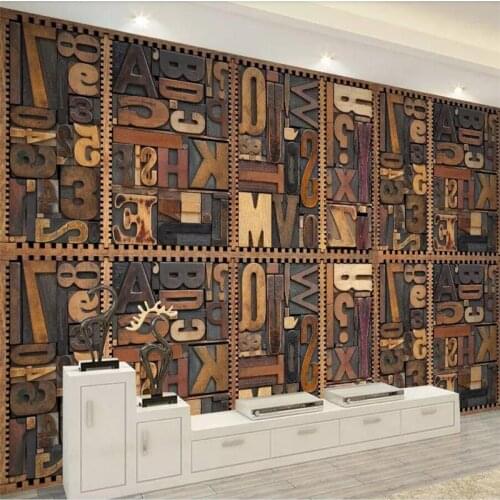 Beibehang Custom wallpaper 3d photo mural woodcarving English letters 3D TV background wall painting papel de parede wallpaper