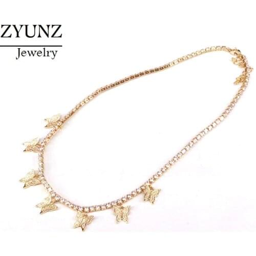 4PCS, Bohemian Gold Butterfly Necklace For Women Gold Chain 2020 Fashion Crystal Zirconia Butterfly Jewelry Bulk Gift Collier