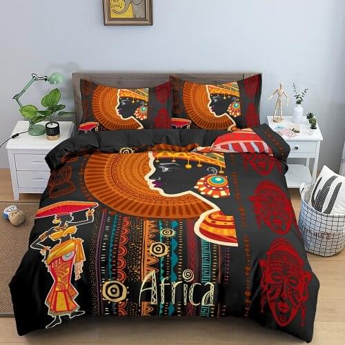 African Women Bedding Comforter Cover Black Tribal Girl Duvet Cover with 1/2 Pillowcase Quilt Cover Single Twin Full Queen King