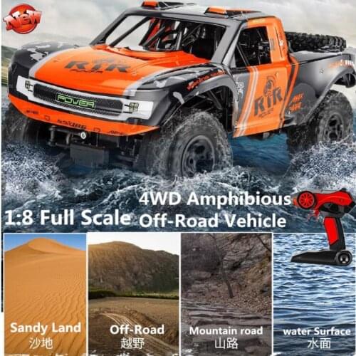 1:8 Large Amphibious Remote Control high Speed Car 2.4G Water Land Waterproof Electric Wireless Control 4WD Driving RC Car Toy