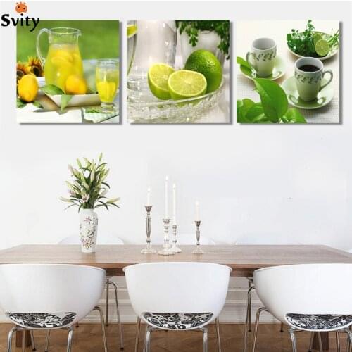Free shipping 3pcs fruit and tea wall art picture canvas print painting modern home decorative for kitchen wall paintings