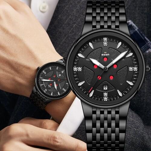 Original Top Brand Designer Watches for Men Luxury Black Stainless Steel Quartz Wristwatch Fashion Waterproof Man Business Clock