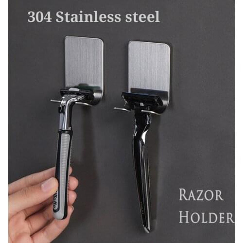 1PC 304 stainless steel Razor Holder Men Shaving Shelf Punch Free Bathroom Home Viscose Wall Hooks Hanger