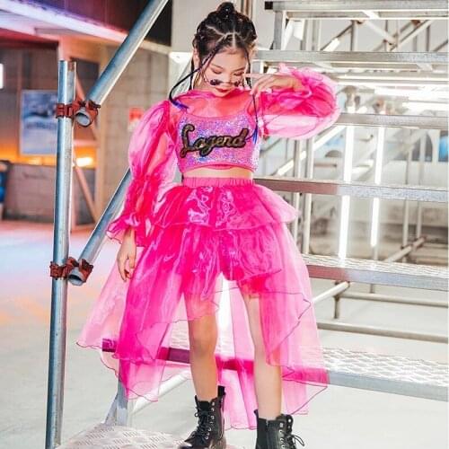 Girls Jazz Dance Costumes Kids Model Catwalk Stage Fashion High-End Clothing Street Dance HipHop Sequin Lace Clothing 3pc sets