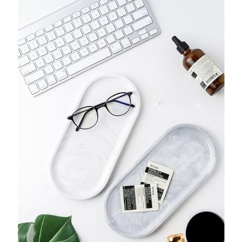 Europe Gold Plating Ceramic Marble Storage Tray White Food Fruit Breakfast Oval Plate Jewelry Tray Dessert Dish Decoration