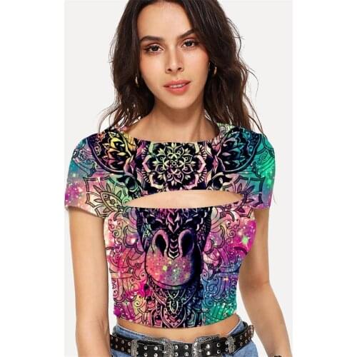 Somepet Giraffe T shirt Women Animal Tshirt Printed Flower T-shirts 3d Colorful Navel Bare Short Sleeve Hip Hop Printed