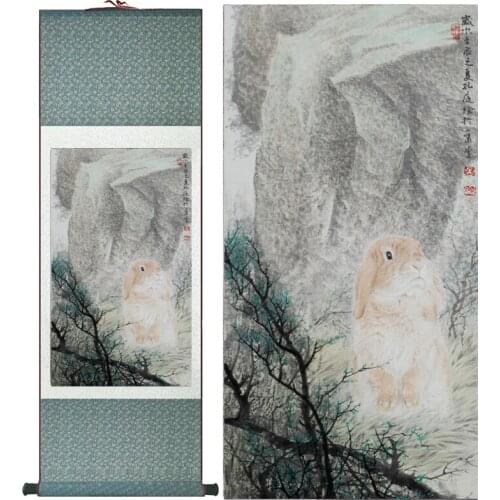 Rabbit painting Home Office Decoration Chinese scroll painting rabbit painting