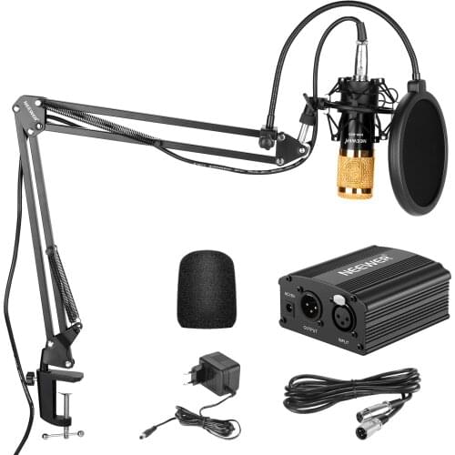 Neewer NW-800 Condenser Microphone Kit Black 48V Phantom Power Supply XLR Cable for Home Studio Recording Boom Scissor Arm Stand