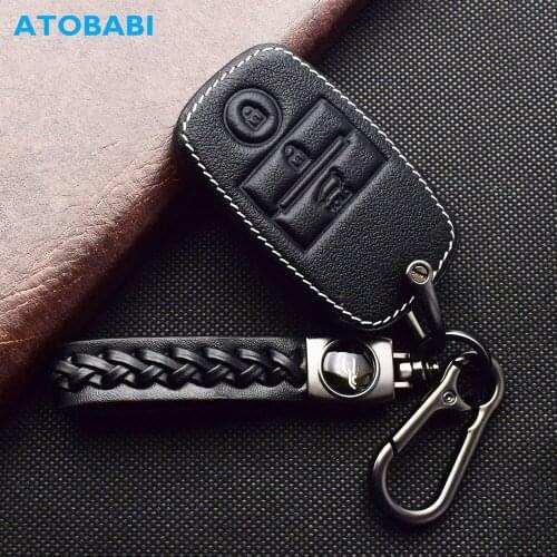 Leather Car Key Case For Kia Mohave Borrego Cadenza Picanto Ray Seltos Niro Cerato Carnival 3 Buttons Smart Remote Control Cover