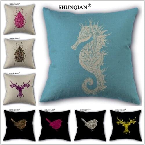 Linen Cotton Simple animal image Pillow Cover Custom Print Home Decorative Pillows Cases 45x45cm one side WZ419-6