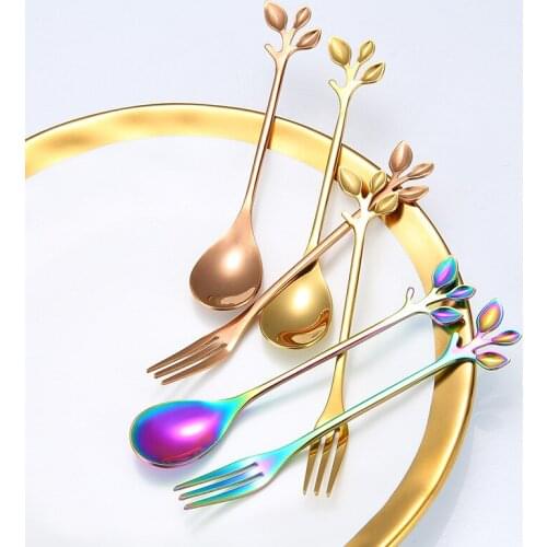 Stainless Steel Spoon Creative Branch Leaves Spoon Fork Set Coffee Stirring Spoon Christmas Gift Kitchen Accessories Tableware