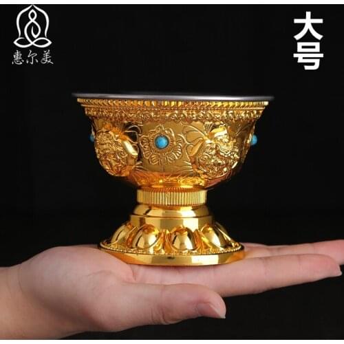 TOP GOOD Buddhist articles-efficacious HOME family Protection Talisman- 8 auspicious GOLD holder Holy water cup