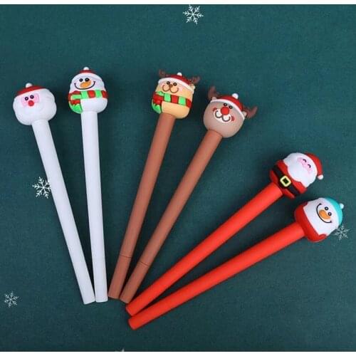 Cute Christmas Novelty Pen 0.5mm Black Ink Santa Claus Shape Gel Pen Set Student Prize Kawaii Stationery Korean School Supplies