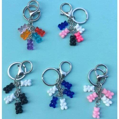 Cute Cartoon Colorful Gummy Bears Keychains for Men Kawaii Candy Bear Key Chains Women Bag Keychain Girl Pendant Key Ring Bijoux