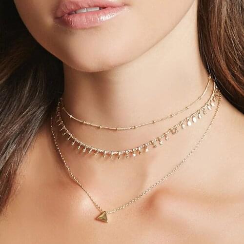 Multi-layer Trendy Simple Triangles Pendant Necklace for Women Creative Personality Geometric Short Choker Necklace Jewelry