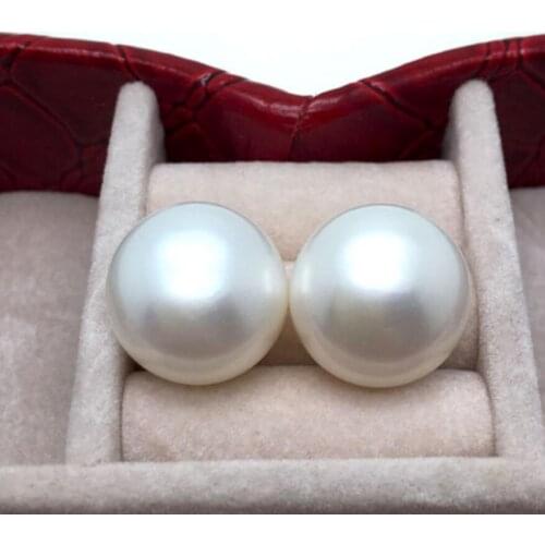 Fashion jewelry Free Shipping Super large natural pearl earrings 13-14mm 925 Silver