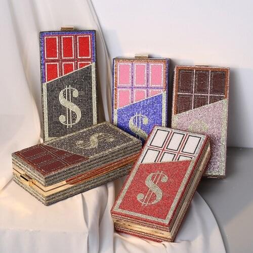 Fashion New Designer Clutch Dollar Bling Chocolate Diamond Evening Purse Party Hand Bag Rhinestone Purse Money Clutch Purse
