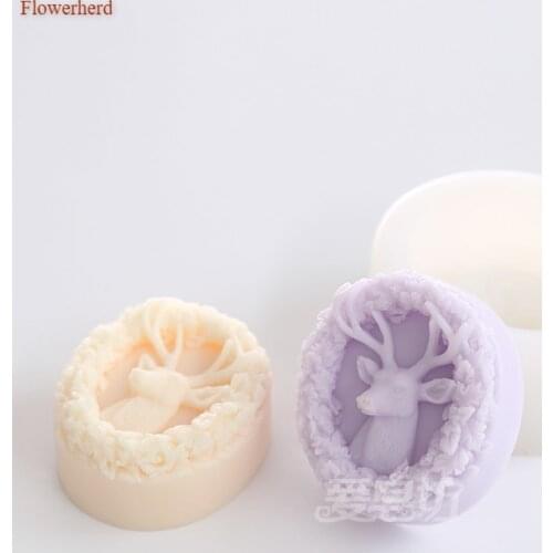 Cute Sika Deer Pattern Soft Silicone Mold DIY Handmade Oval Siliocne Soap Mold Cake Decors Easy Release Soap Making Supplies