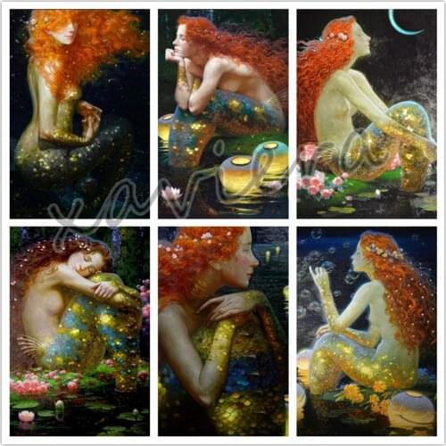 DIY Full Round/square Diamond Embroidery Mermaid 5D Diamond Painting Rhinestone Cross Stitch Kit Home Decoration Crafts Gift