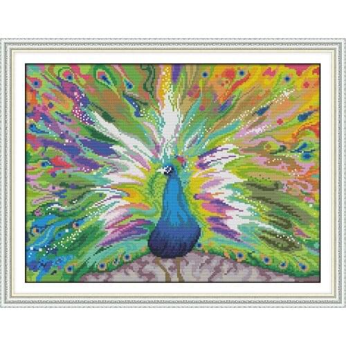 The Peacock Spreads Its Tail 2 cross stitch kit aida 14ct 11ct count print canvas cross needlework embroidery DIY handmade