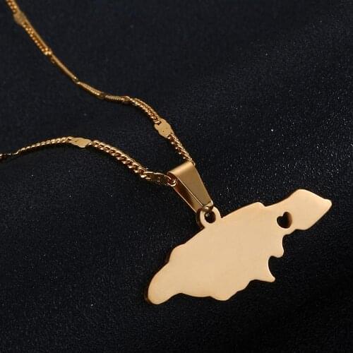 Stainless Steel Trendy Jamaica Map Pendant Necklaces Heart Jamaican Map Charm Jewelry