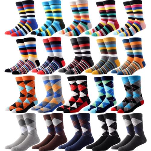 Classic Mens Socks Casual Gentleman Color Puzzle Happy INS Style Stripe Business Funny Party Dress Cotton Socks Christmas Gift