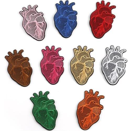 New Novelty Punk Rock Human Heart Theme Iron on Badge High Quality White Blue Green Red Pink Applique Cheap Patch