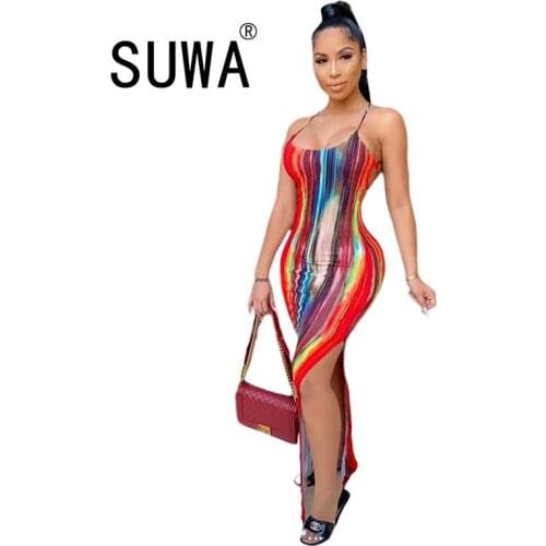 Elegant Women Maxi Long Evening Party Night Club Dress 2021 Summer Womens Sexy V-neck Spaghetti Strap Open Back Dress