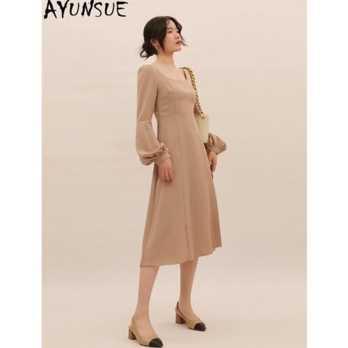 AYUNSUE 2021 Spring Summer Dress Woman Korean Vintage Dresses for Women Elegant Black Dress Long Sleeve Party Vestido De Mujer