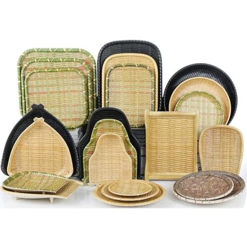 Imitation Bamboo Braided Plate,Melamine Tray Plate,Stackable,Imitation Porcelain Fast Food Plate,Hot Pot Dishes,8-12 Inch