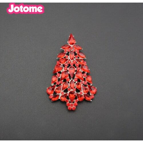 Gifts Red Crystals Rhinestone Women Jewelry Christmas Tree Pin Brooch