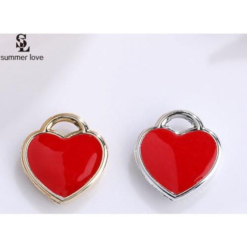 10pcs/lot Small Alloy Enamel Pendants Red Heart Charms for Jewelry Making Diy Earring Necklace Accessories Wholesale