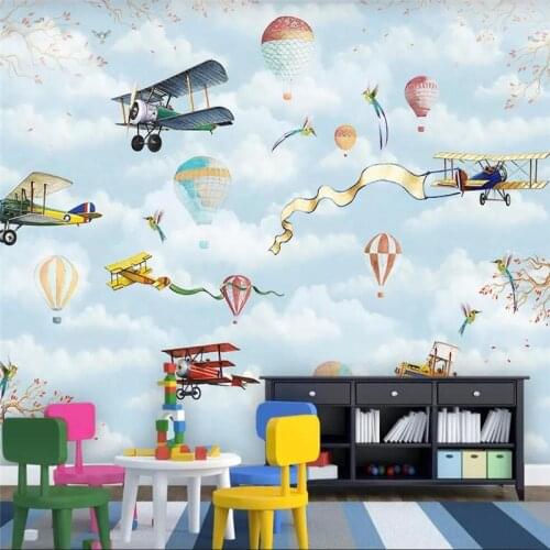 Wellyu Custom wallpaper childrens cartoon hot air balloon wall custom large mural green wallpaper Papel de parede