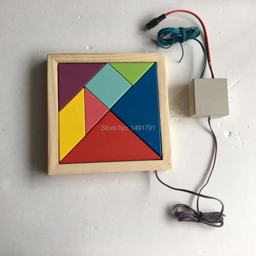 Tangram prop for room escape game adventurers collect all color pieces to figgure out the puzzle clues and unlock chamber room
