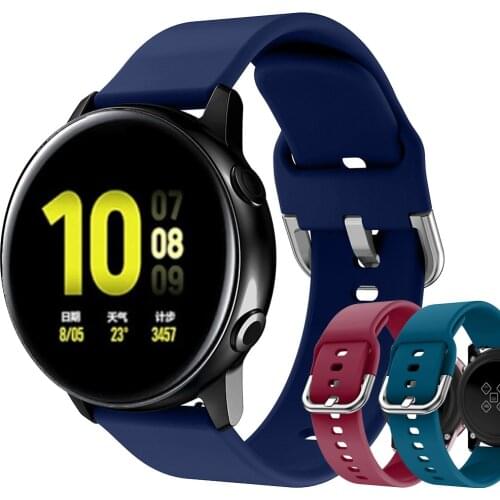 Active2 20mm Watch Strap Band For Samsung Galaxy Watch Active 2 40mm 44mm Watchbands Wristband Silicone Bracelet (Silver buckle)